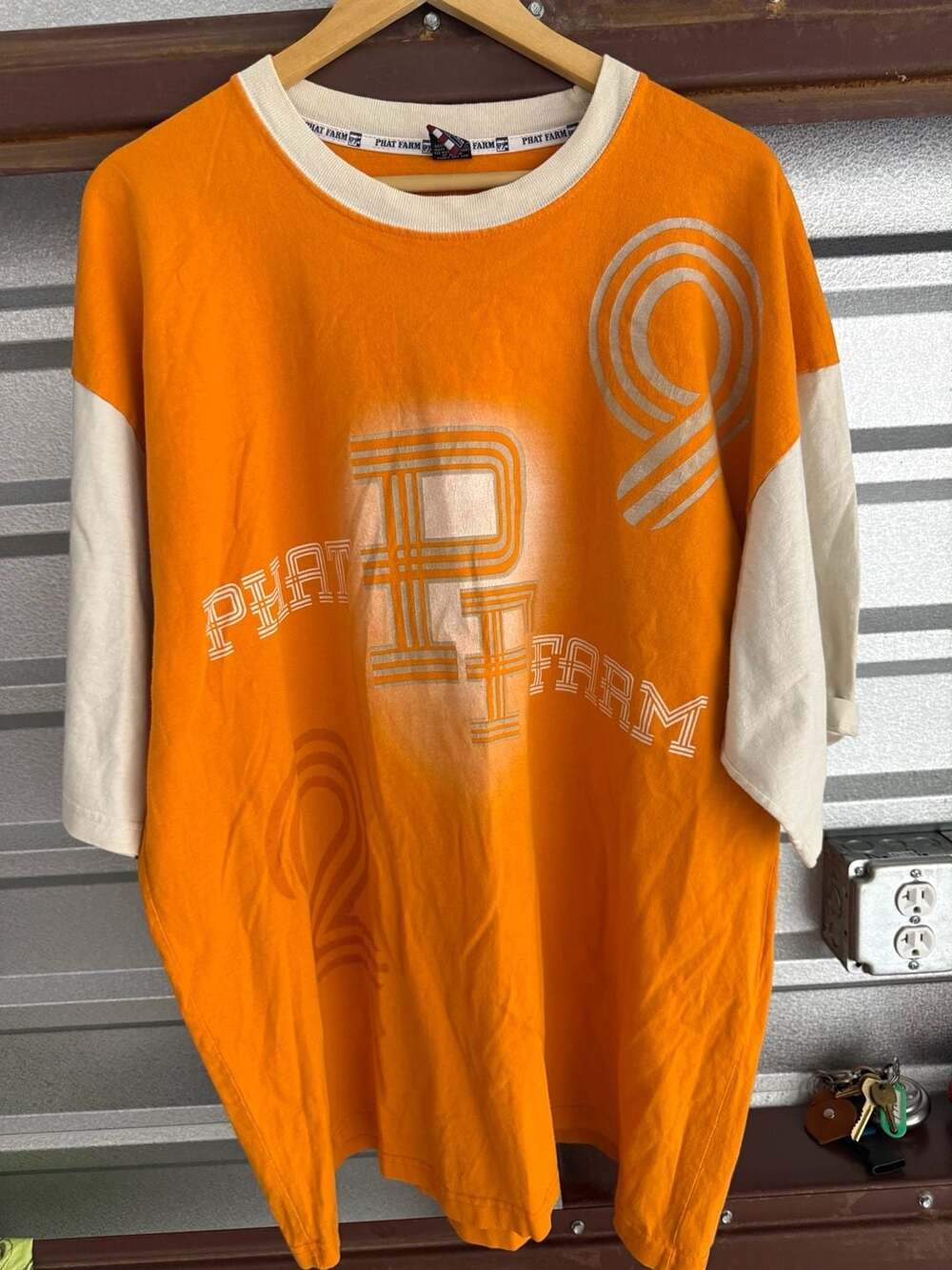 Phat Farm Orange and White Colorblock T-Shirt XXL